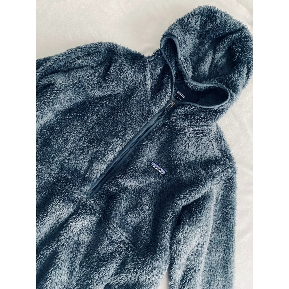 Patagonia Los Gatos Fleece Sweater Women Sz XL Blue Hoodie 1/4 Zip Deep Pile